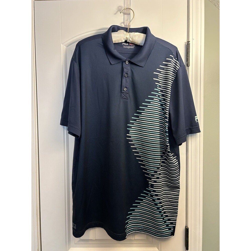 FILA Sport Golf Polo Shirt Mens Large Blue Striped Performance Short Sleeve - Picture 13 of 14